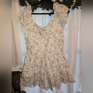 Hollister White and Green Floral Romper